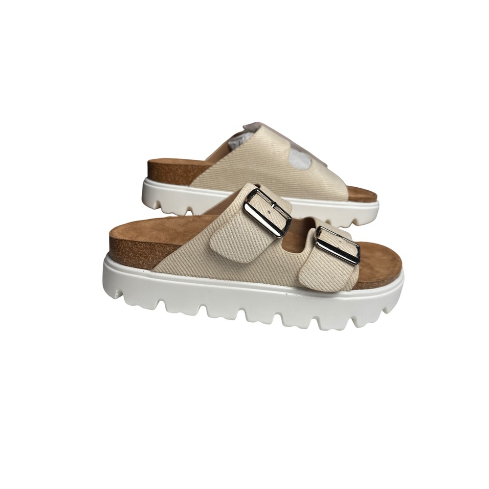 Very G Women Cream Corduroy Platform Buckle Slide Sandals VGSA0423-290 Size 7.5
